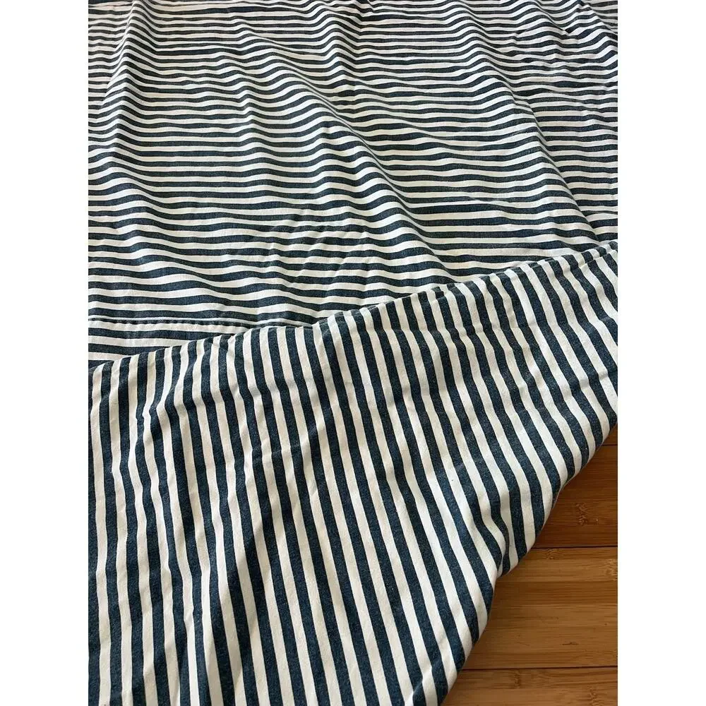 Full Duvet Cover Striped Navy Blue White 100% Heavy Cotton Minimalist Durable